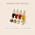 SOSOGU BUNDLE - Set 4 Botol Minyak dan 4 Botol Bumbu Bersendok dengan Rak Susun Tingkat Dapur Kitchen Rack Besi FREE STICKER