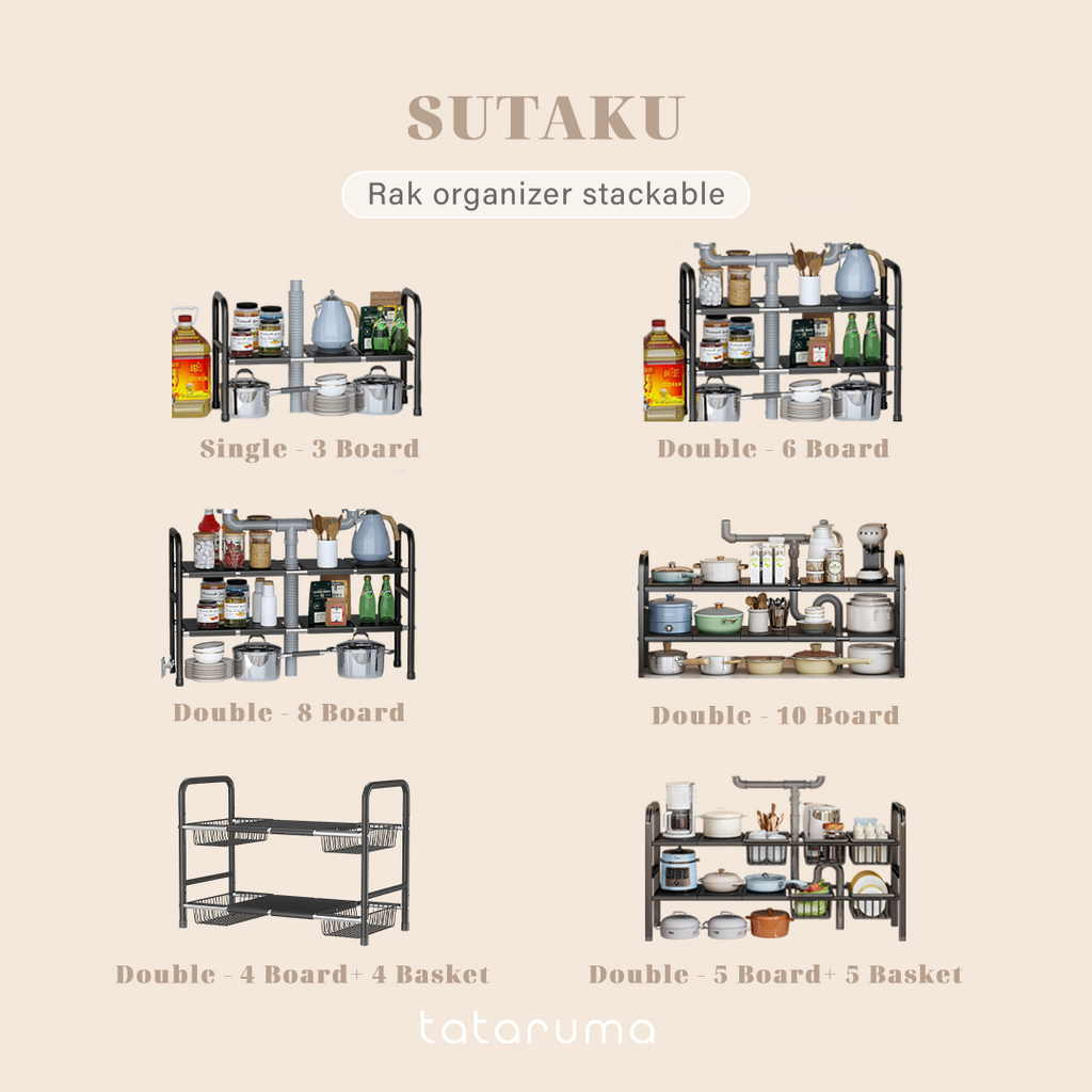 SUTAKU - Rak Tingkat Dapur Under Sink Customized Bebas Atur Papan Keranjang Adjustable Extendable Kitchen Rack