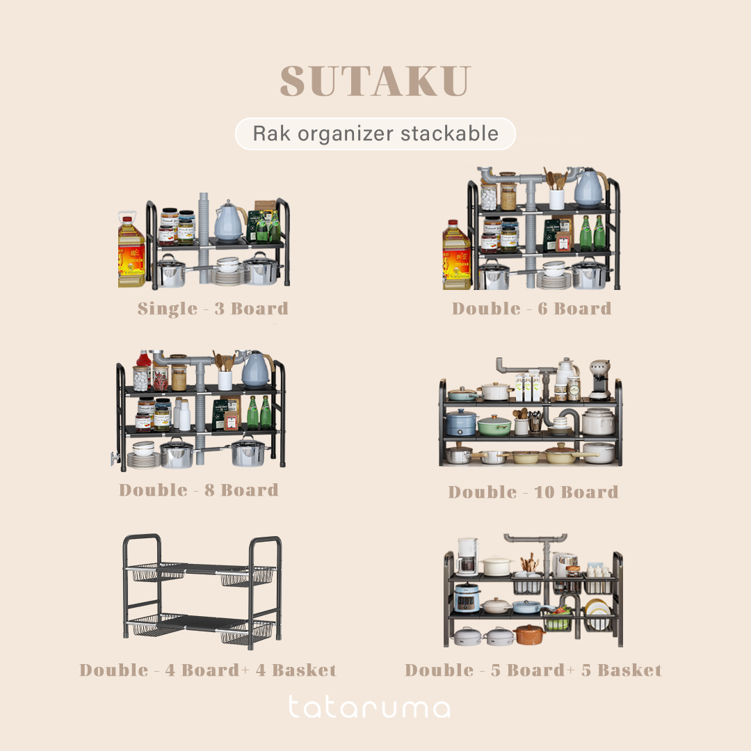 SUTAKU - Rak Tingkat Dapur Under Sink Customized Bebas Atur Papan Keranjang Adjustable Extendable Kitchen Rack
