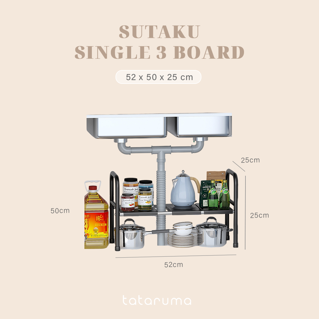 SUTAKU - Rak Tingkat Dapur Under Sink Customized Bebas Atur Papan Keranjang Adjustable Extendable Kitchen Rack