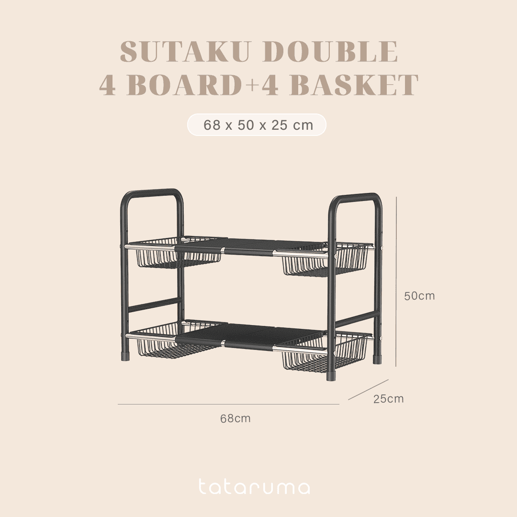 SUTAKU - Rak Tingkat Dapur Under Sink Customized Bebas Atur Papan Keranjang Adjustable Extendable Kitchen Rack