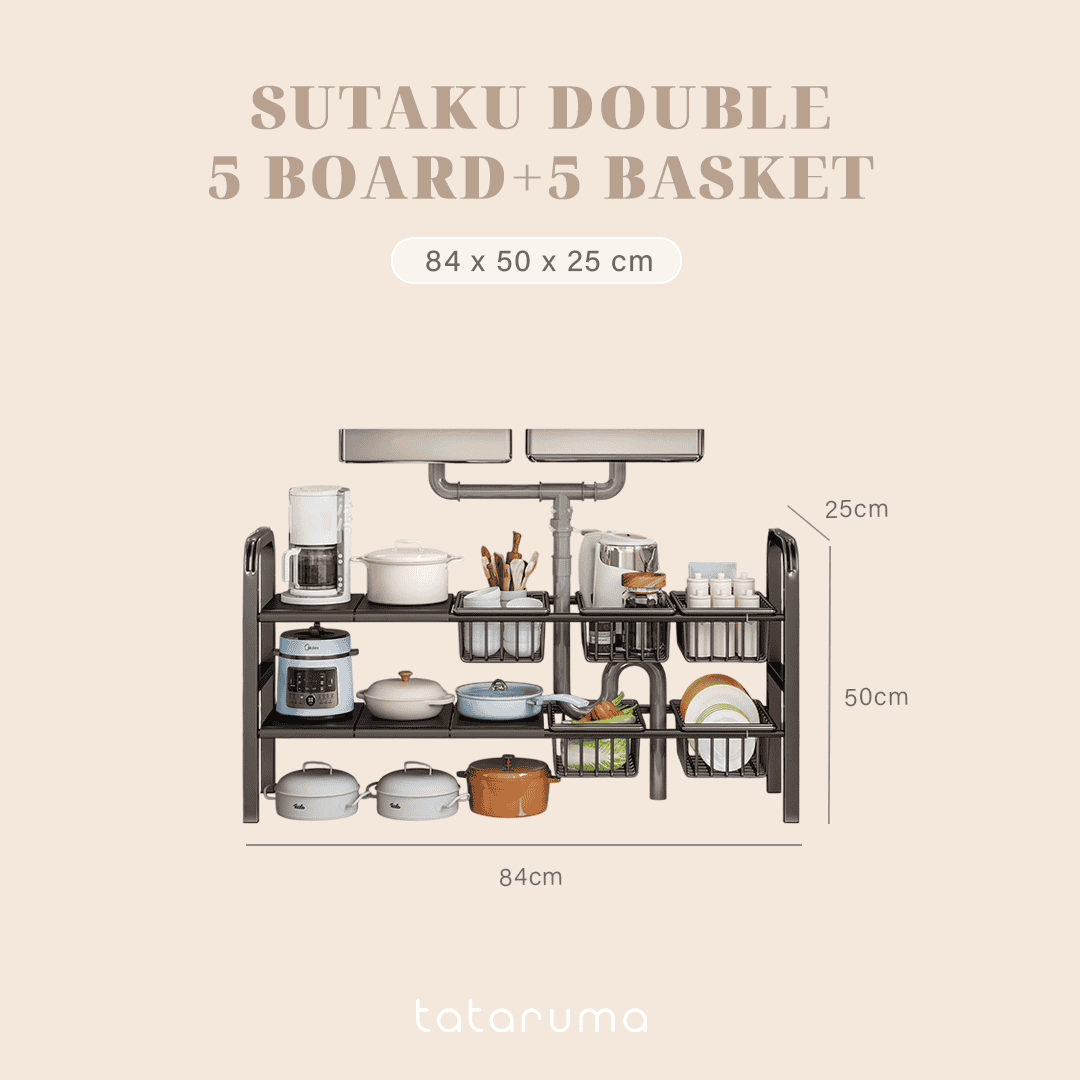 SUTAKU - Rak Tingkat Dapur Under Sink Customized Bebas Atur Papan Keranjang Adjustable Extendable Kitchen Rack