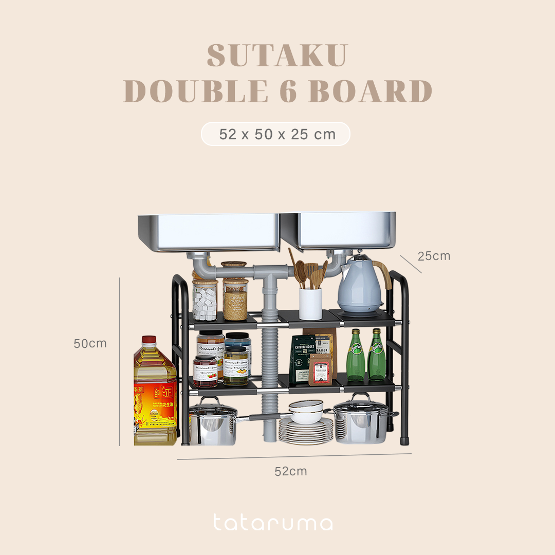 SUTAKU - Rak Tingkat Dapur Under Sink Customized Bebas Atur Papan Keranjang Adjustable Extendable Kitchen Rack