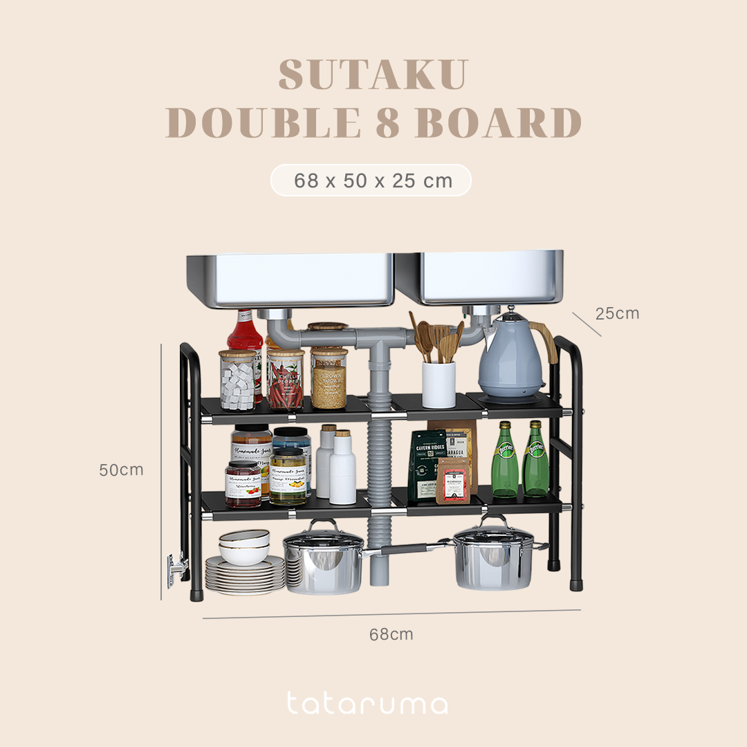 SUTAKU - Rak Tingkat Dapur Under Sink Customized Bebas Atur Papan Keranjang Adjustable Extendable Kitchen Rack