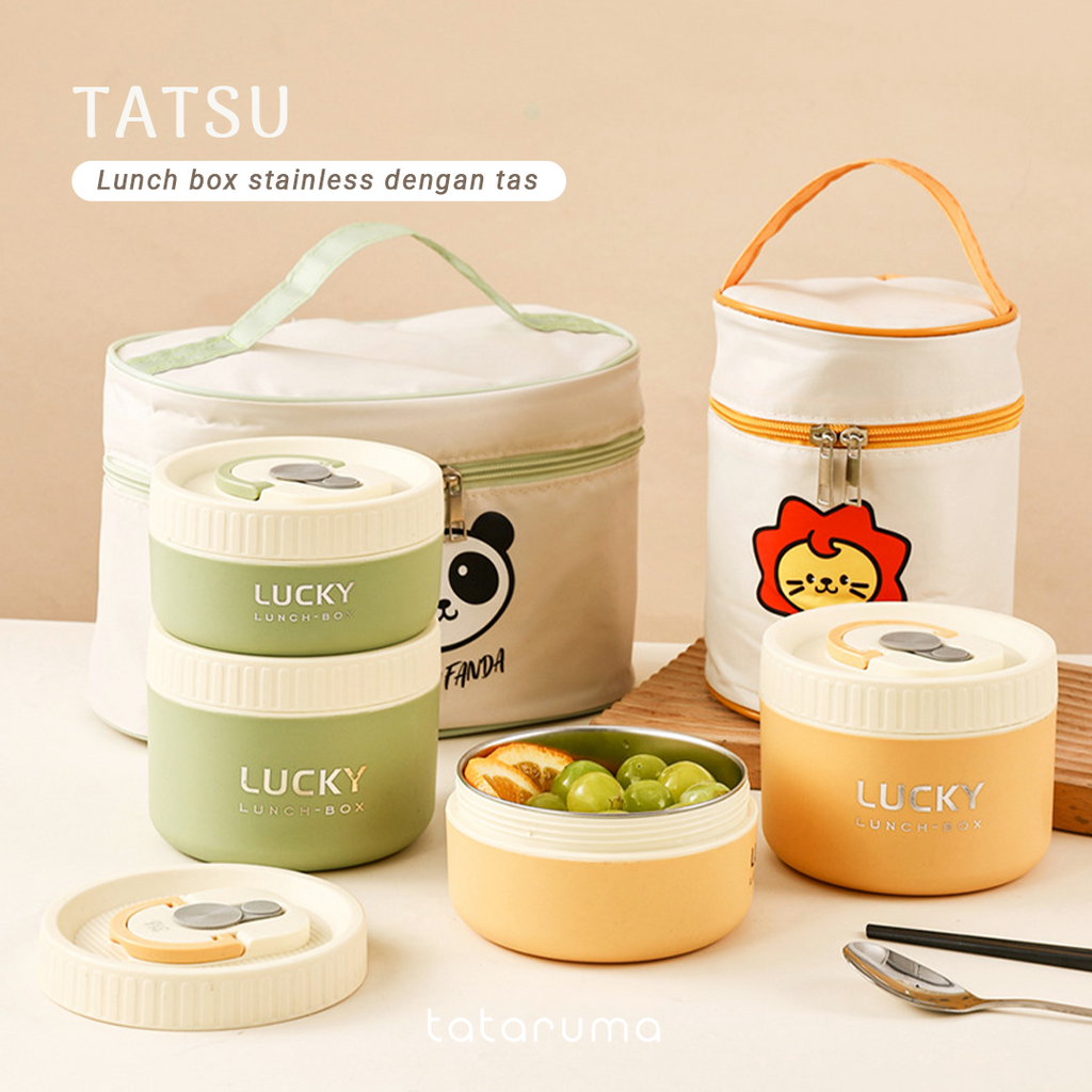 TATSU - Lunch Box Kotak Bekal Tahan Panas Stainless 304 dengan Tas Piknik Sekolah Kerja Meal Bag