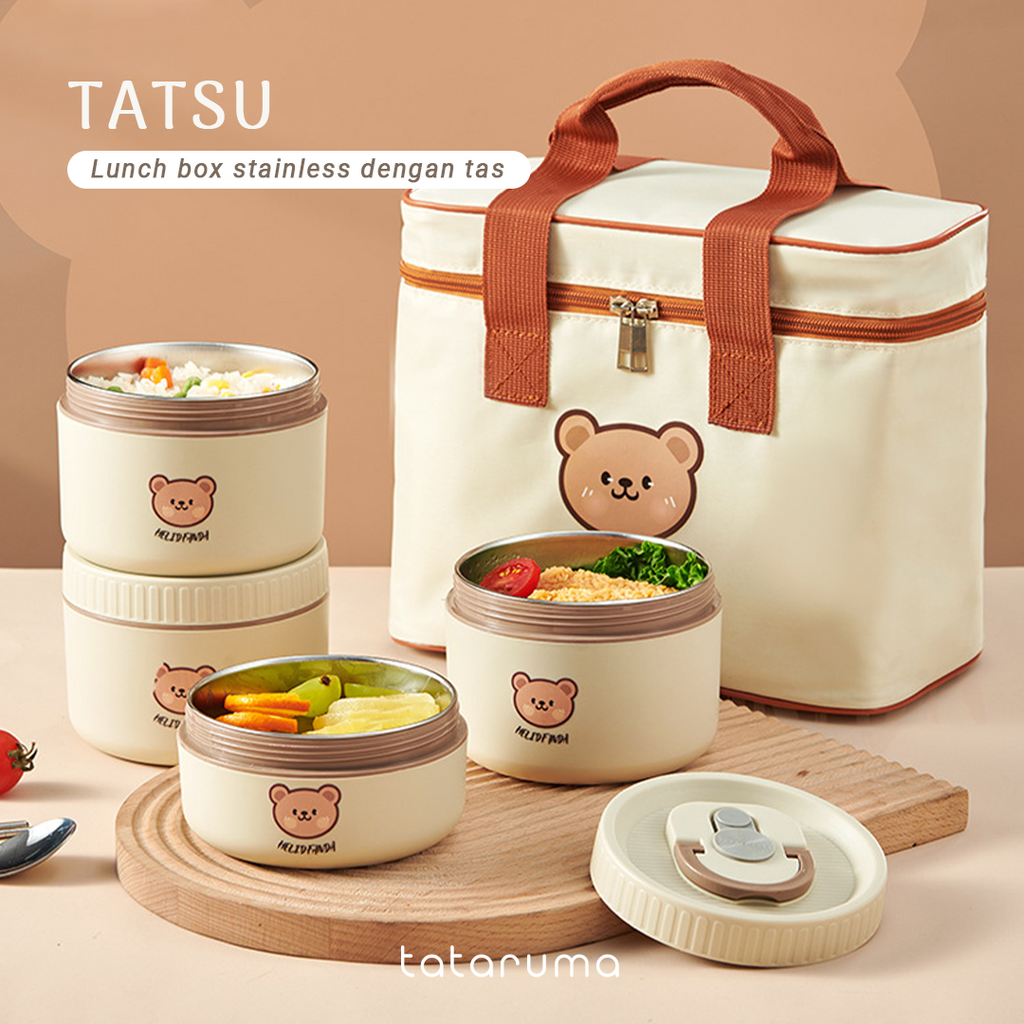 TATSU - Lunch Box Kotak Bekal Tahan Panas Stainless 304 dengan Tas Piknik Sekolah Kerja Meal Bag