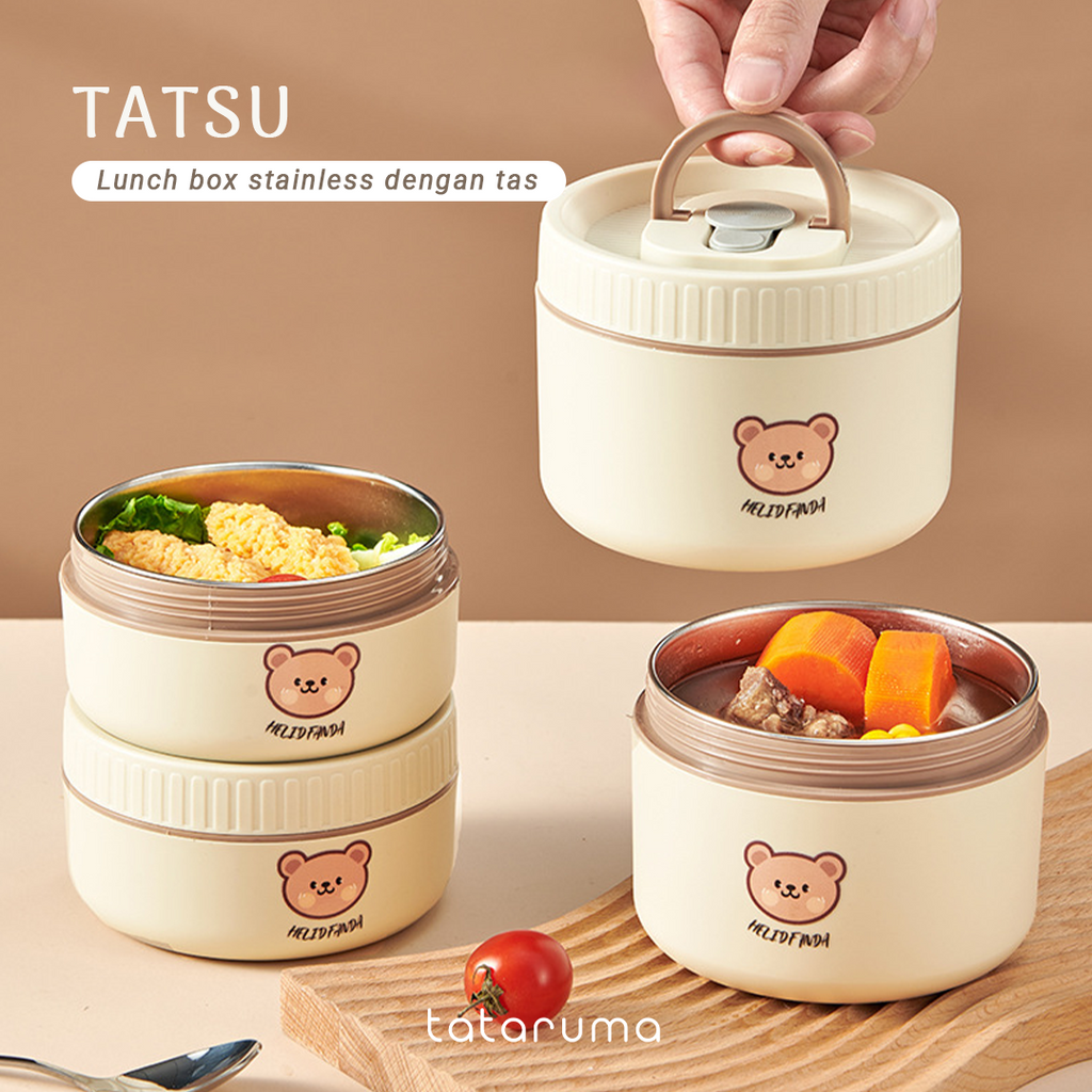 TATSU - Lunch Box Kotak Bekal Tahan Panas Stainless 304 dengan Tas Piknik Sekolah Kerja Meal Bag