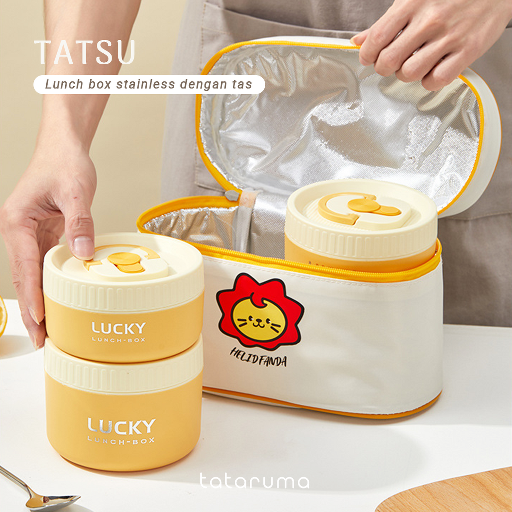 TATSU - Lunch Box Kotak Bekal Tahan Panas Stainless 304 dengan Tas Piknik Sekolah Kerja Meal Bag