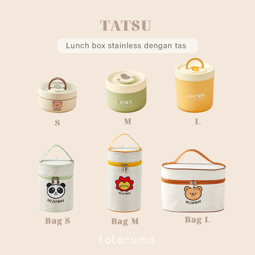 TATSU - Lunch Box Kotak Bekal Tahan Panas Stainless 304 dengan Tas Piknik Sekolah Kerja Meal Bag